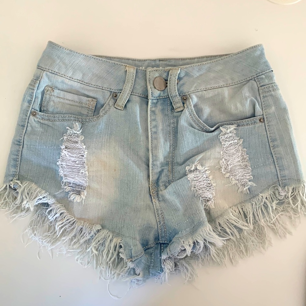 Light-Wash High Waisted Jean shorts (size 0/24, distressed style)